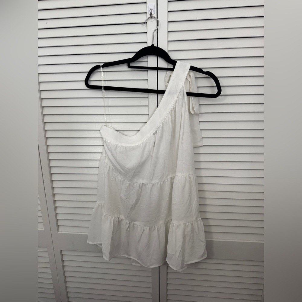 NWT One Shoulder Tie Tiered Sleeveless Top in White Size L - Picture 2 of 4